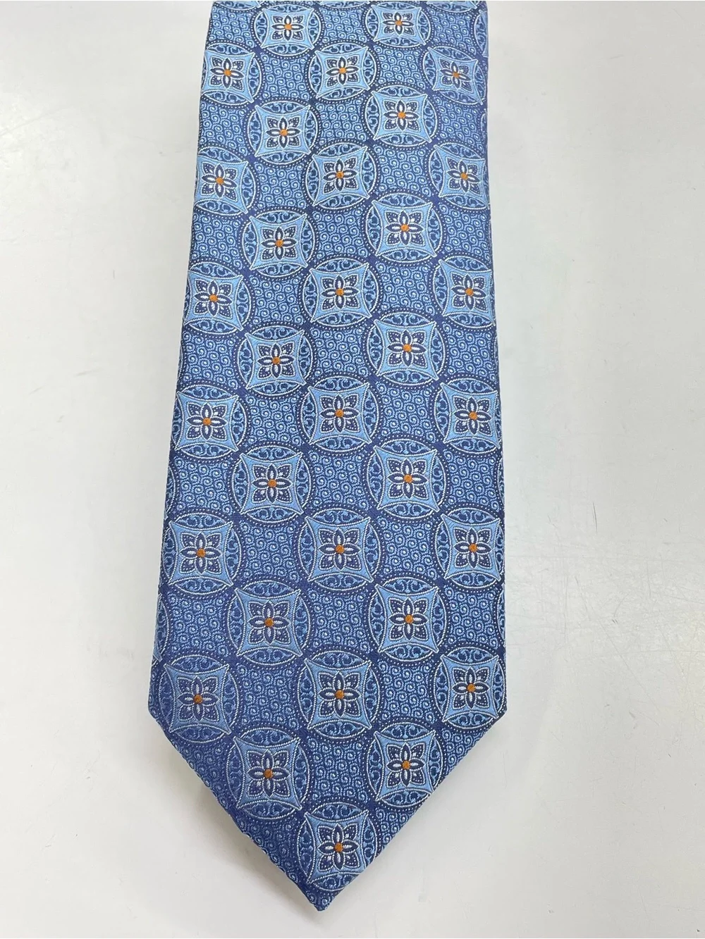 Canali Blue and Light Blue Floral Medallion Silk Tie
